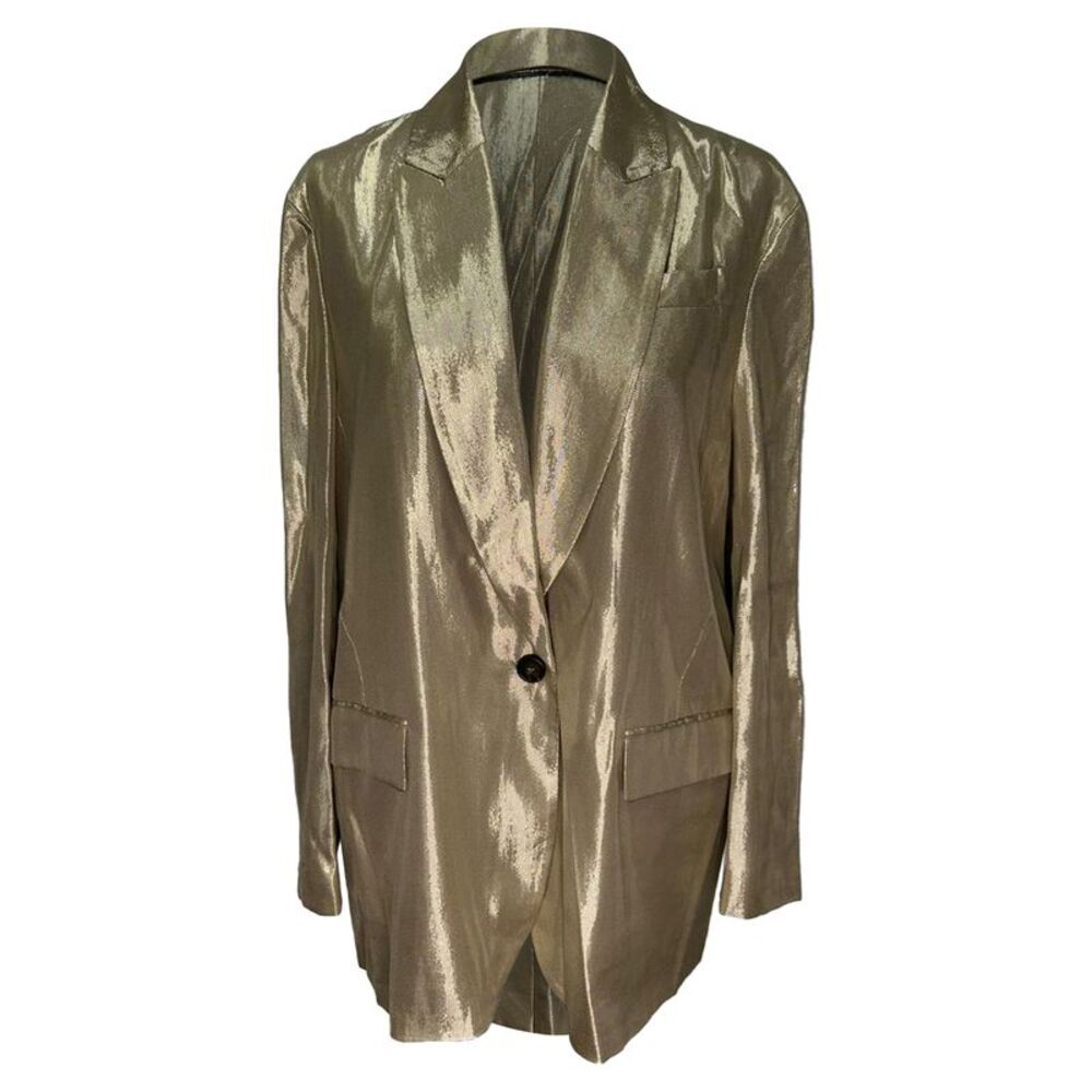 Brunello Cucinelli Single-Breasted Blazer in Metallic Gold Viscose